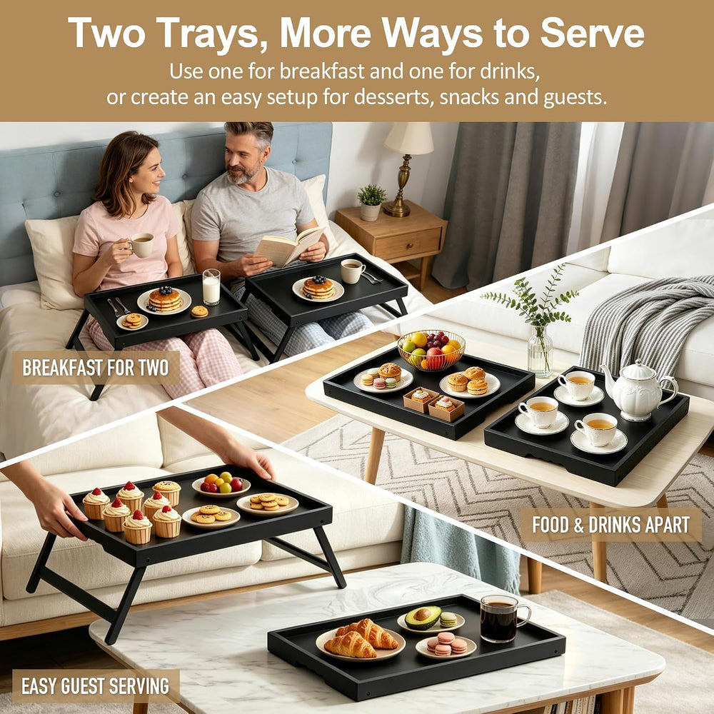 Artmeer FSC 100% Bamboo Bed Trays, X-Large, 2-Pack, Black