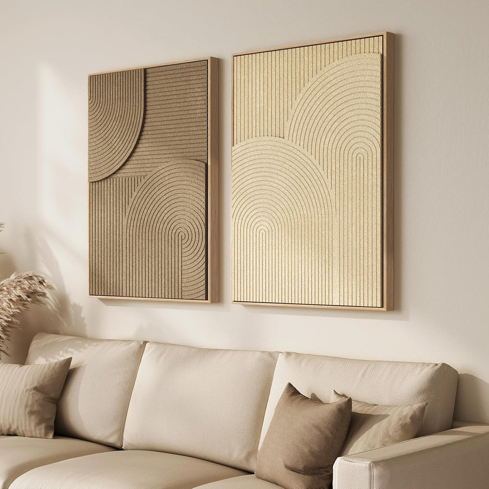 Large 3D Textured Framed Neutral Abstract Wall Art Set, 2 Piece 24x36 In