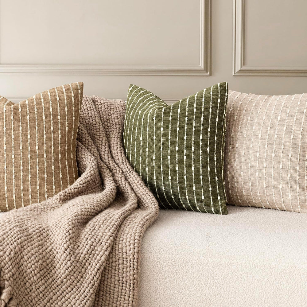 Foindtower Decorative Striped Boucle Throw Pillow Covers 22x22 Olive Green