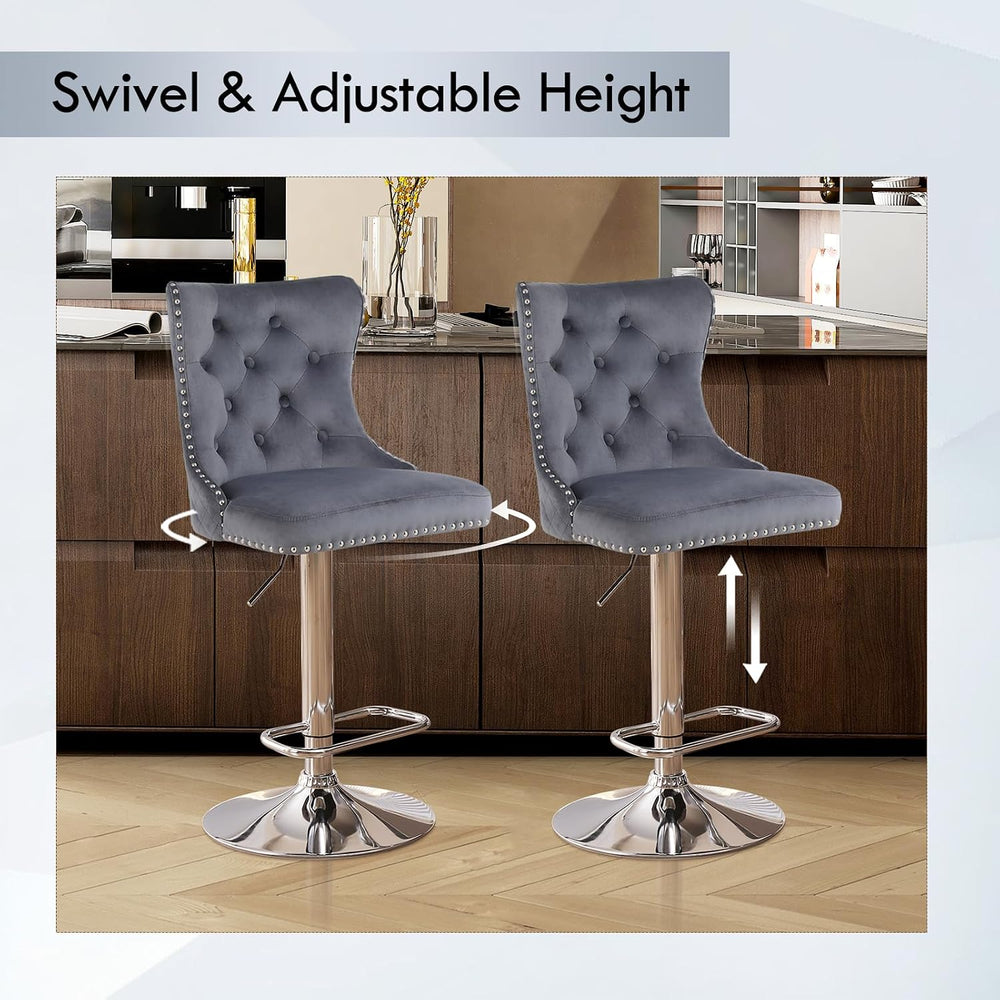 Velvet Bar Stools Set of 4,Modern Swivel Bar Height Stools with Lion Pull Rin...