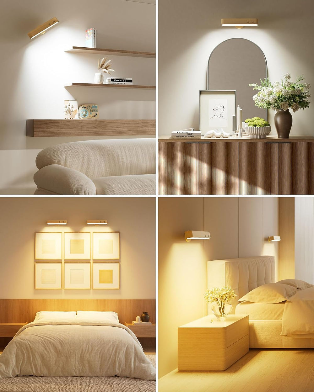 PopoIron Rechargeable LED Wall Sconces Set of Two,Wall Lights for Bedroom wit...