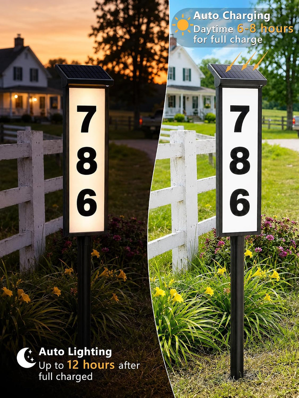 Brizled Solar Address Sign, 3 Color LED Lighted House Number Light Outside