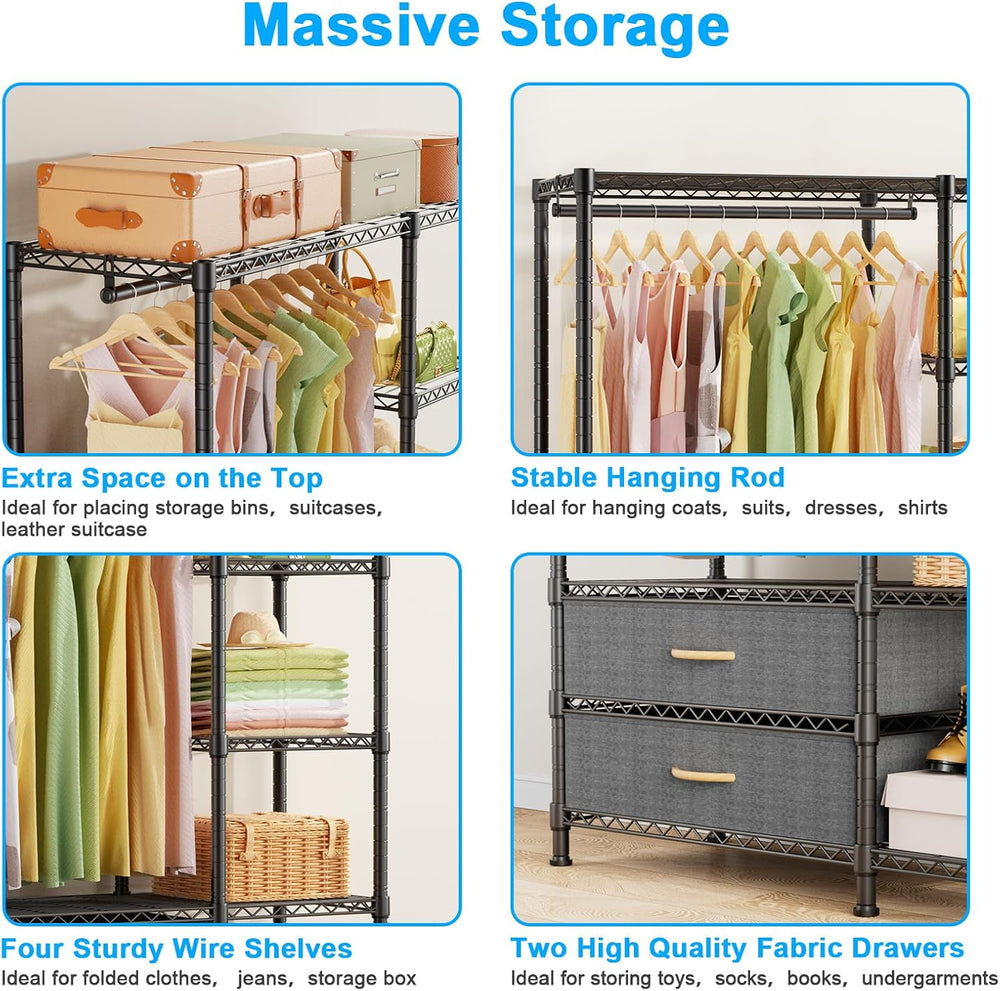 Ulif F3 Heavy Duty Clothes Rack(With Fabric Drawers)Freestanding Clothing Rac...
