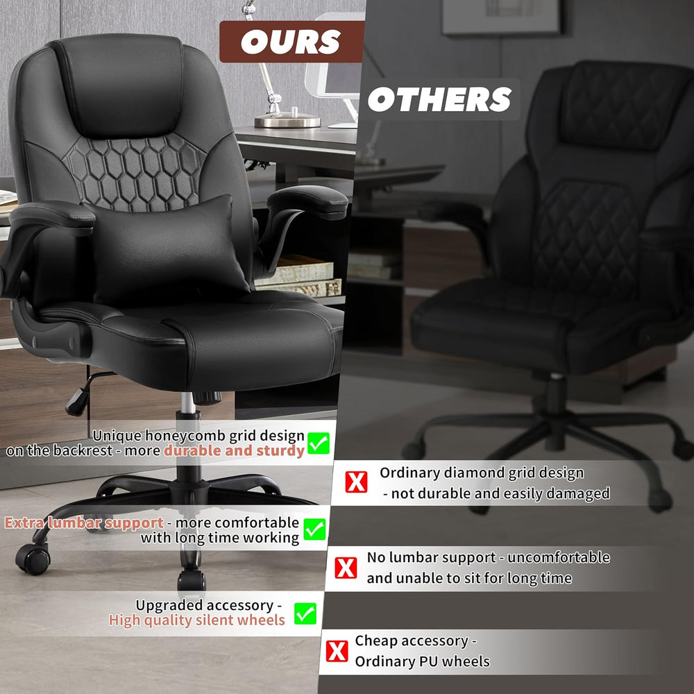 Leather Office Chair Swivel Lumbar Support for Short People Black