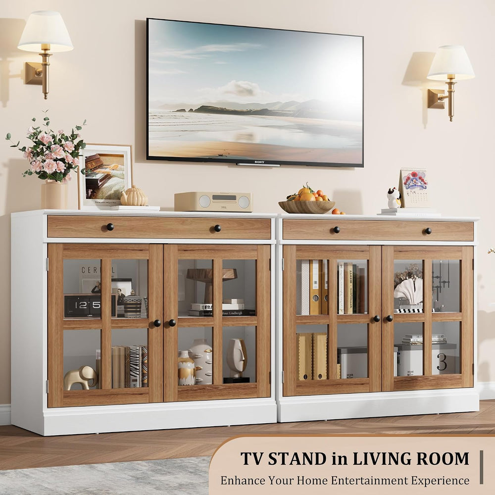 Garvee Sideboard Buffet Cabinet with Glass Doors and Adjustable Shelves