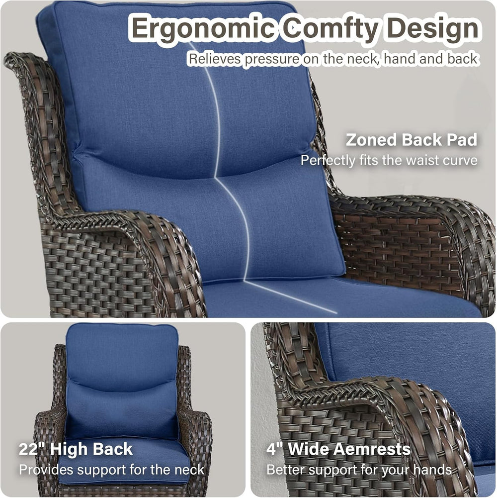 Swivel Patio Chairs Set of 2 with 5" Thick Cushion - Wicker Outdoor Swiv...