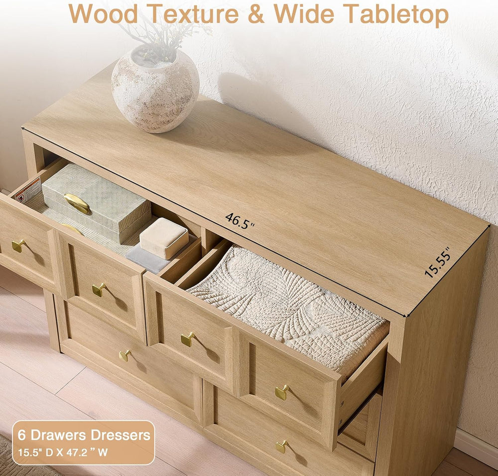 3-Piece Bedroom Set, 6 Drawer Dresser and 3 Drawer King Size Nightstands Set ...