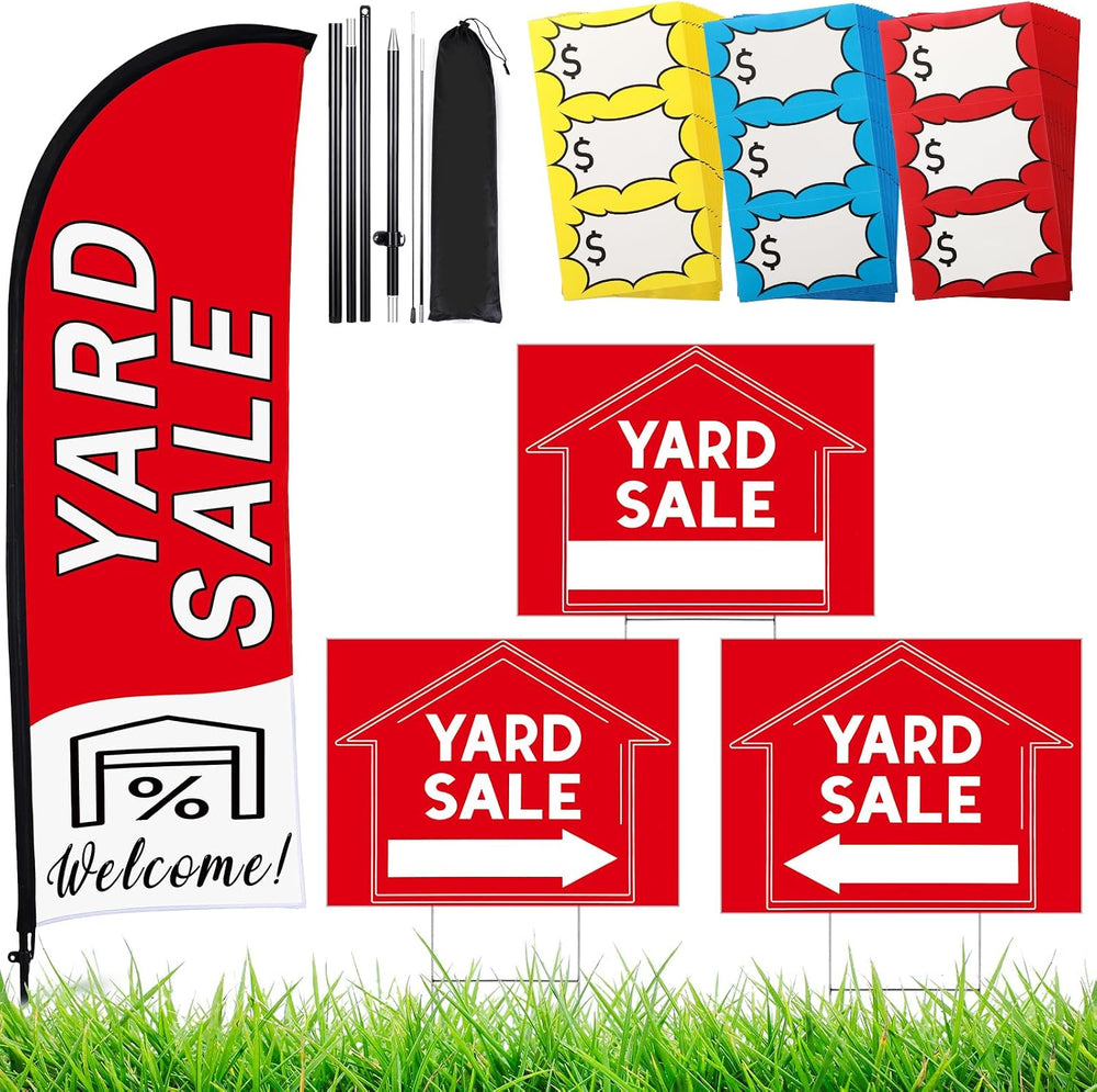Buryeah Yard Sale Feather Flag Signs Set, 1 Pack 7ft Yard Sale Banner with Po...