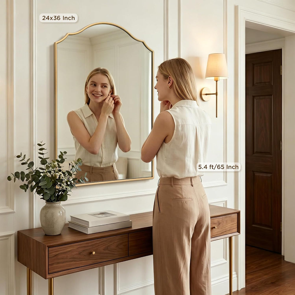 Besdomus Bathroom Mirrors for Over Sink: 24"x36" Gold Wooden Arched...