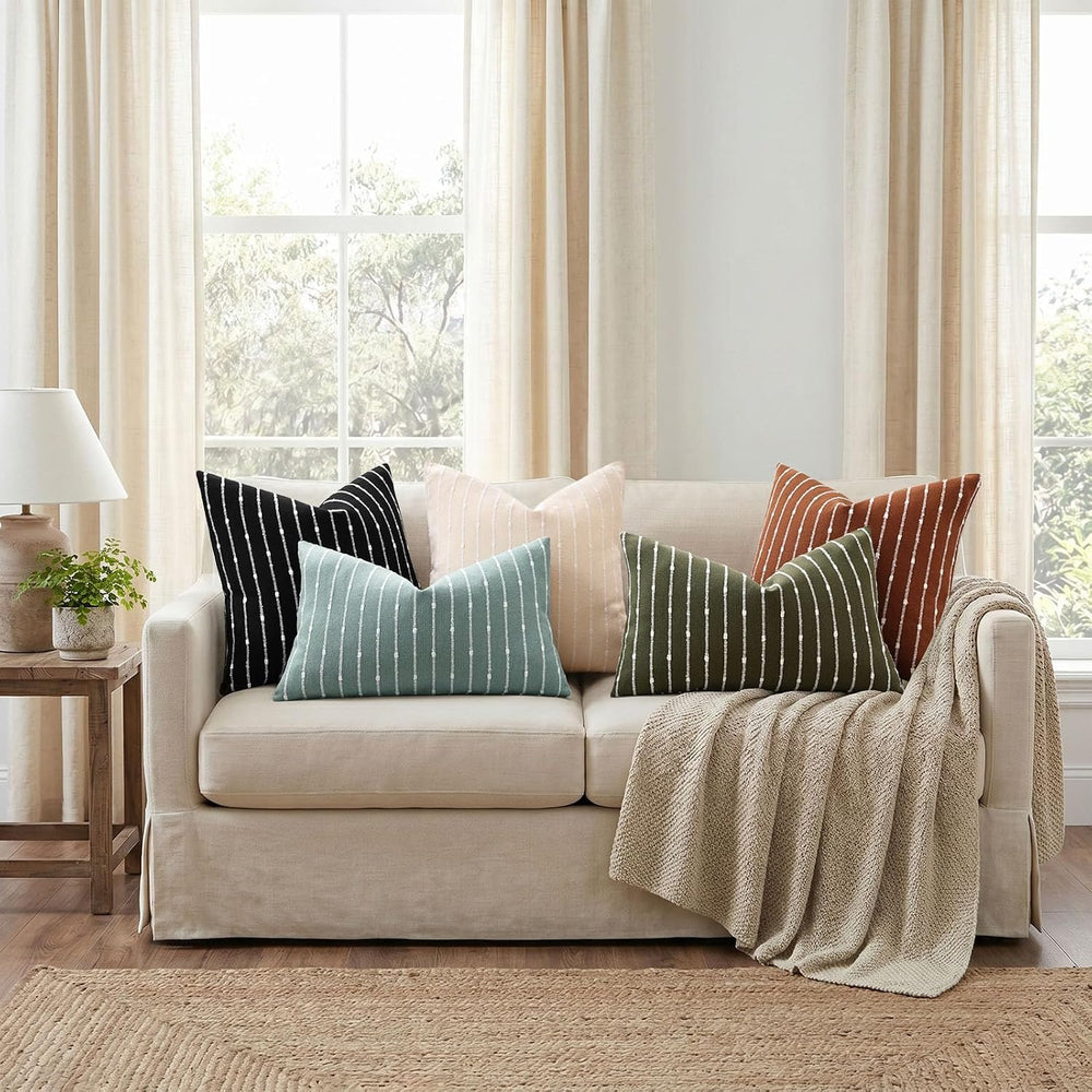 decorUhome Striped Decorative Throw Pillow Covers 22x22 Set of 2, Black