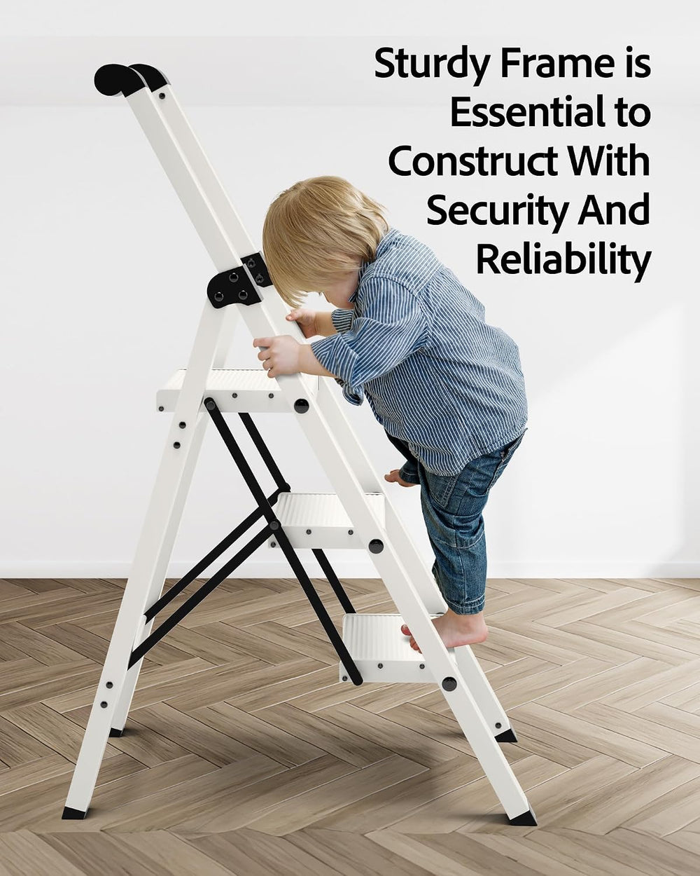 Taranta 3 Step Ladder,Lightweight Aluminum Step Stool Foldable -White
