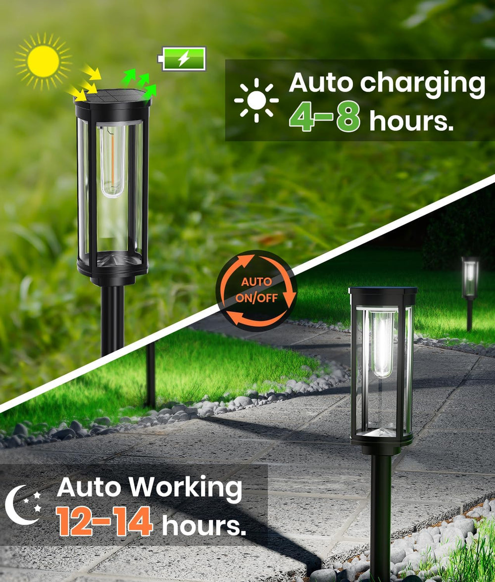 NEWMESSI Solar Pathway Lights Outdoor 8 Pack, Cool White, Clear Shade, IP65