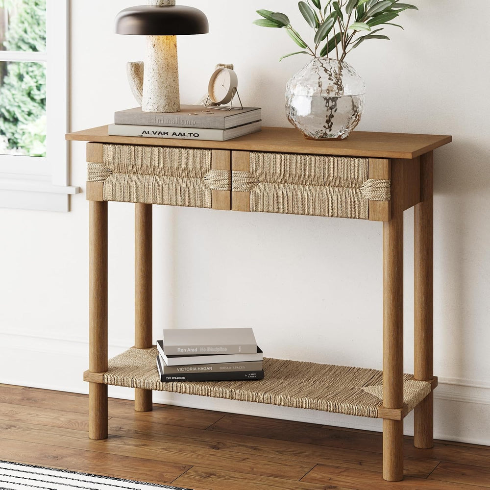 Nathan James Beacon Wooden Sofa Console Table with Drawers, Bohemian Entryway...