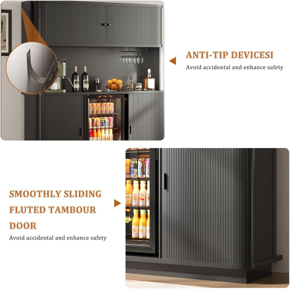 Godchoices 70.8" Tall Fluted Coffee Bar Cabinet with Mini Fridge Space, ...