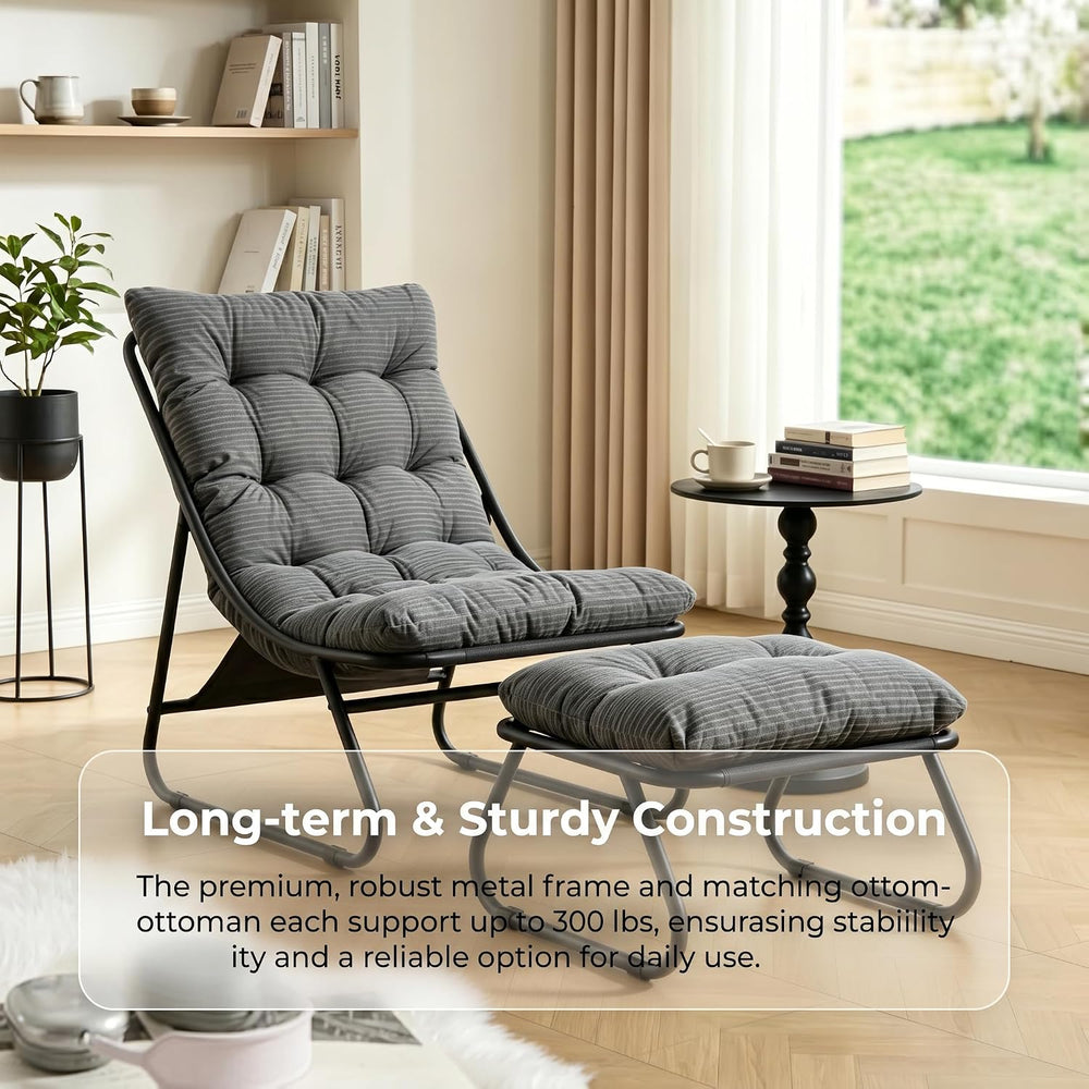Rocking Chair with Ottoman, Modern Metal Frame Outdoor Rocker, Comfy Patio Lo...