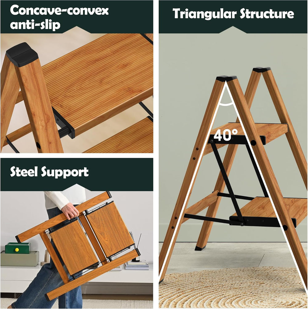 Taranta 2 Step Stool Foldable,Aluminum Step Ladder-Woodgrain