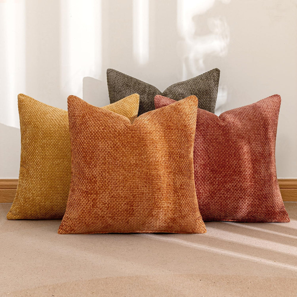 MIULEE Decorative Chenille Fall Pillow Covers Orange Brown 20x20 Pack of 4