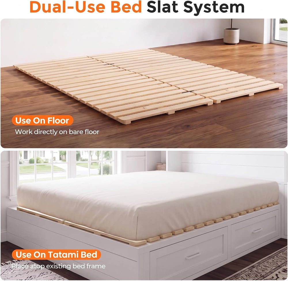 Japanese Bed Frame,Full Foldable Tatami Floor Bed Frame, Futon Frame