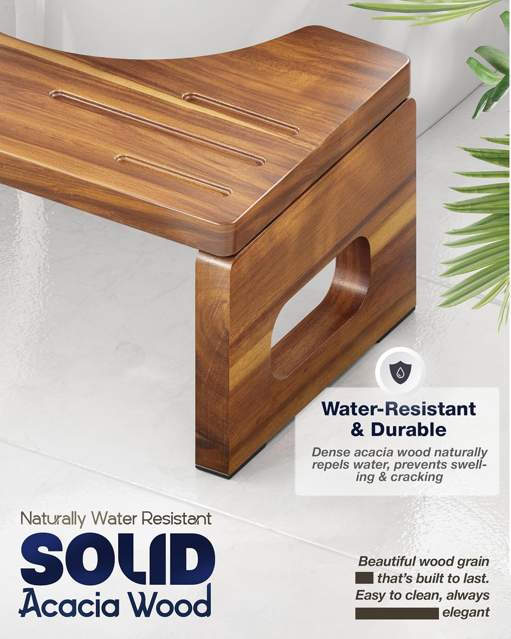 BLUEWEST Acacia Wood Foldable Toilet Stool for Adults, 7 Inch Poop Stool