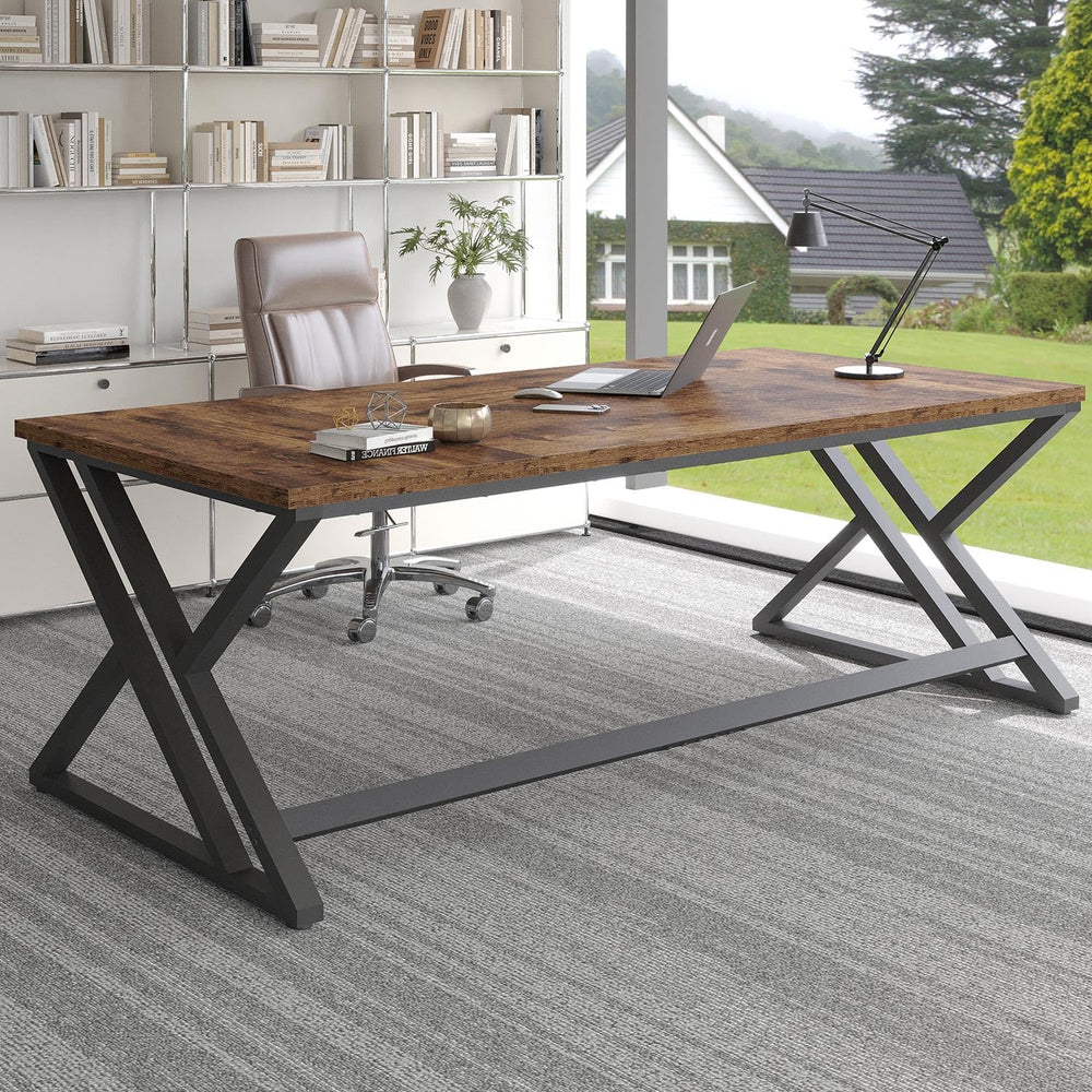 LVB 78.7" Computer Desk, Industrial Extra Long Wood Home Office Desk Brown