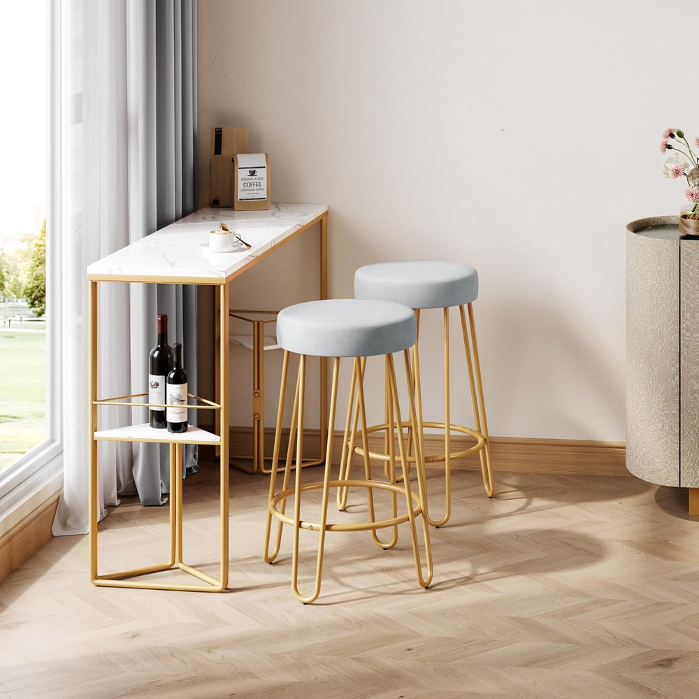 Yaheetech Bar Stools Set of 4, Velvet Counter Stools, Gold Metal Legs, Gray
