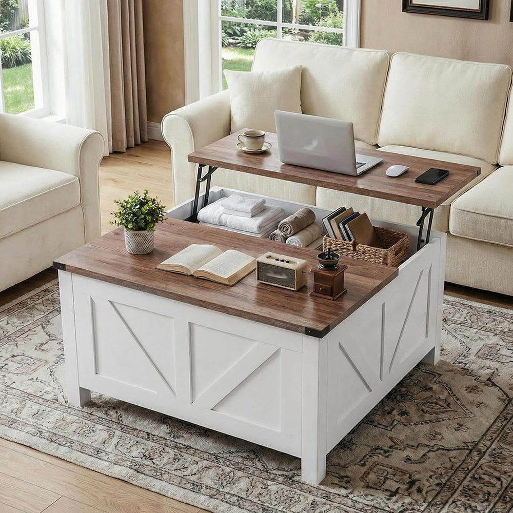35” Farmhouse Coffee Table, Rustic Center Table for Living Room