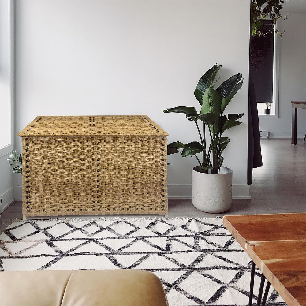 Wicker Storage Trunk, Large Storage Basket with Lid,Rural Natural