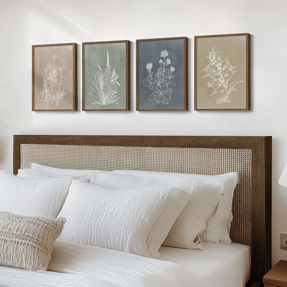 Framed Boho Neutral Botanical Wall Art for Living Room, 4 Piece 12x16 In