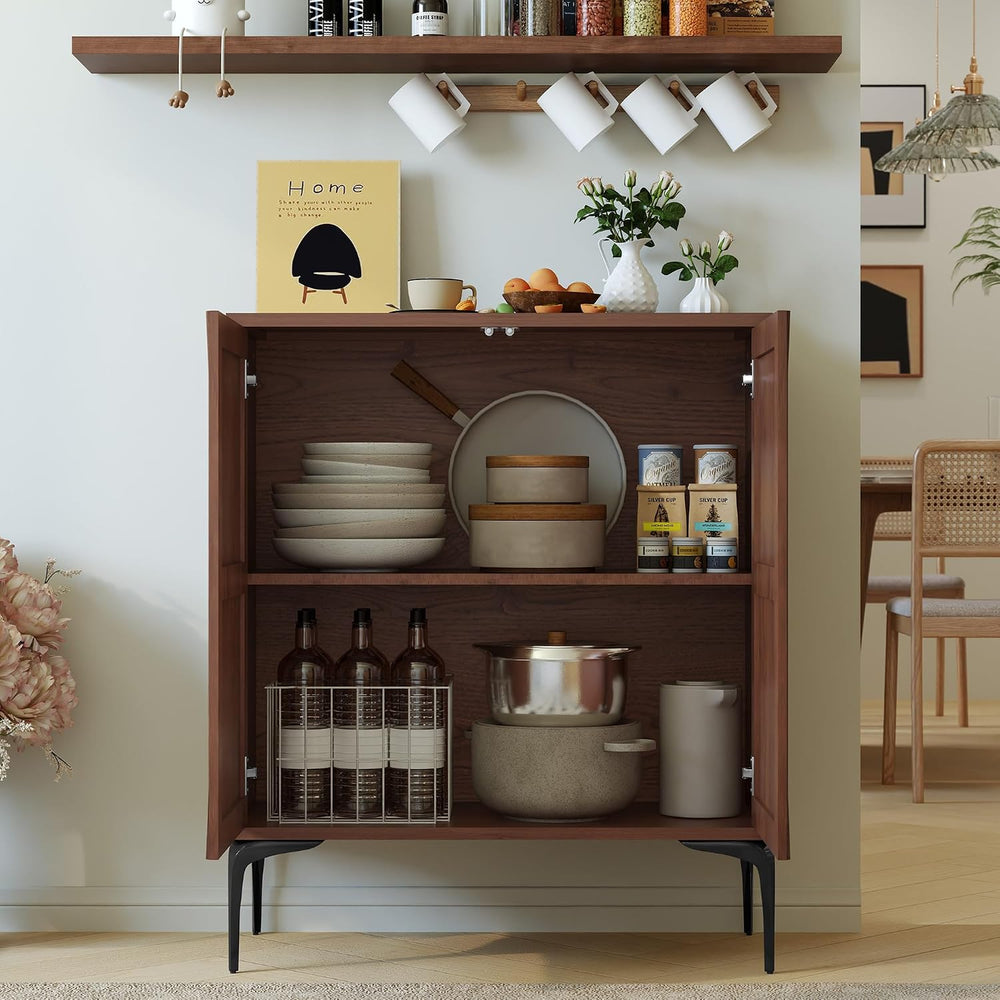 3More 3D Lattice Design 2 Door Accent Sideboard with Iron Legs,Walnut