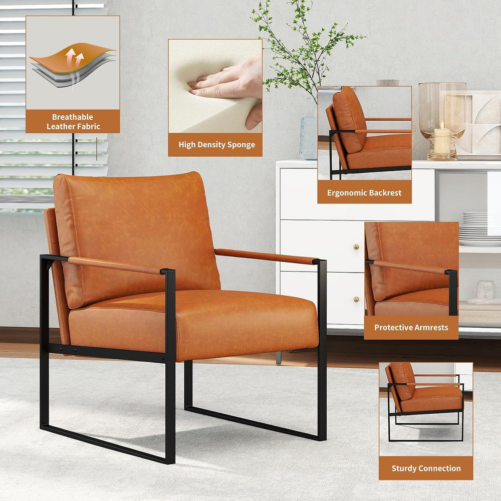 CANMOV Mid Century Modern Accent Chair, PU Leather Armchair with Metal Frame,...