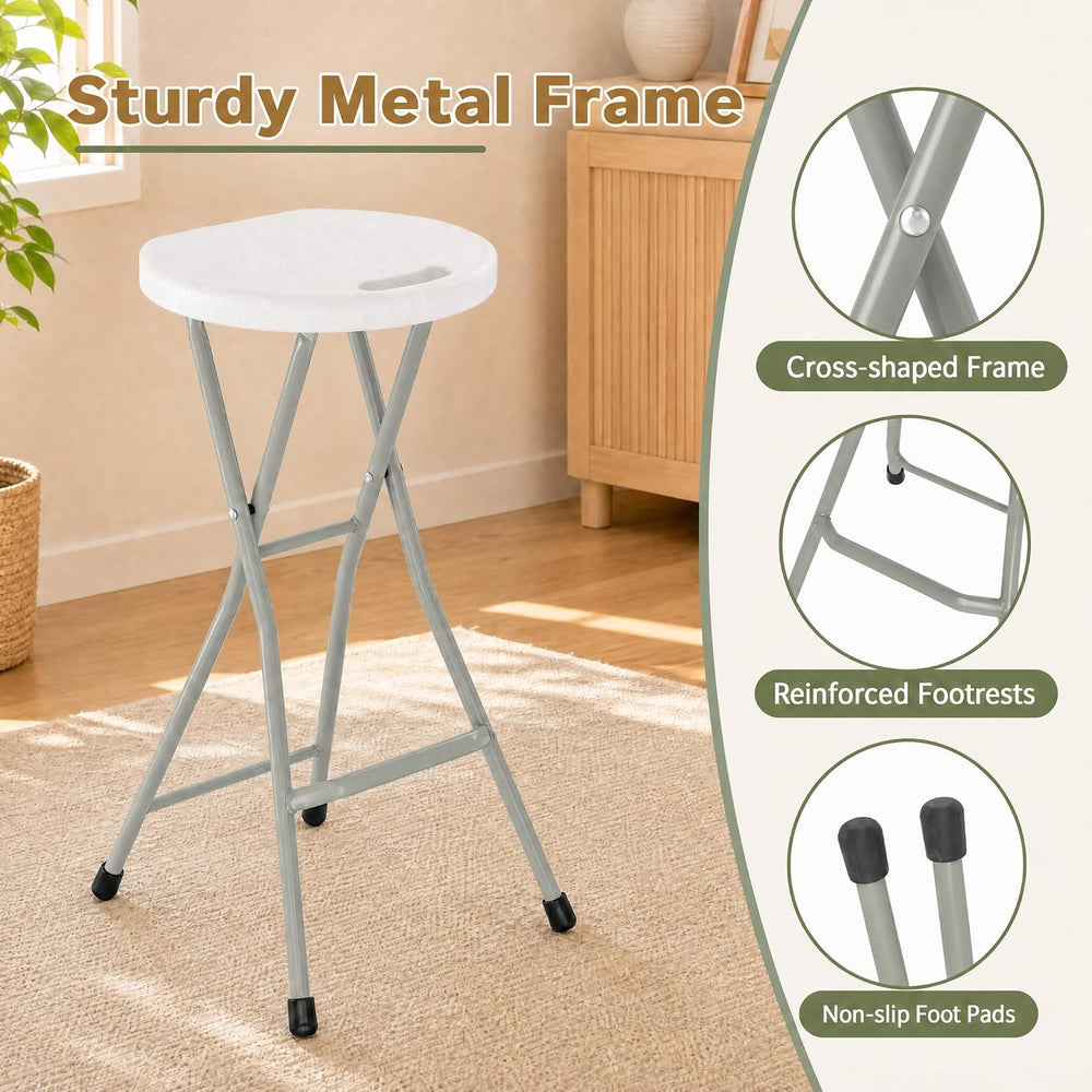 GYMAX Folding Stool, 28in Barstool with Handle 550lbs Free Assembly