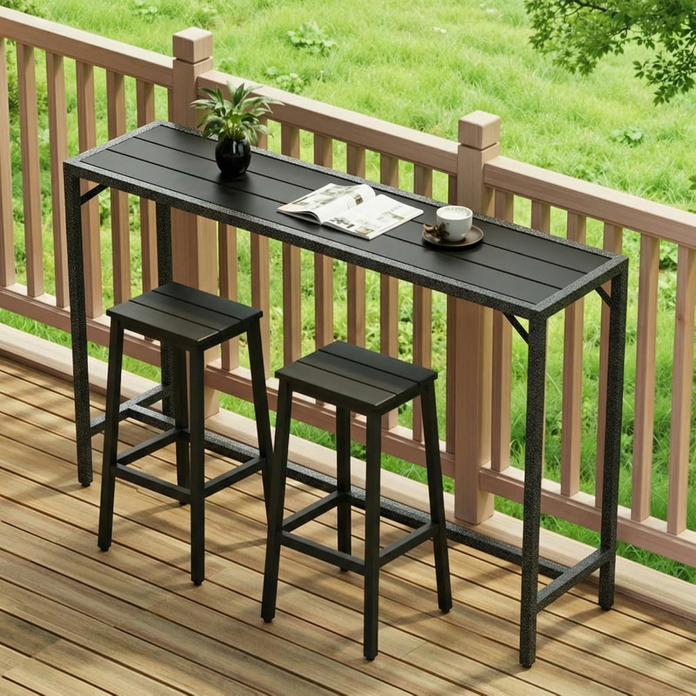 TLSUNNY 55" Patio Bar Table, Sturdy Outdoor Counter Height Table, Black