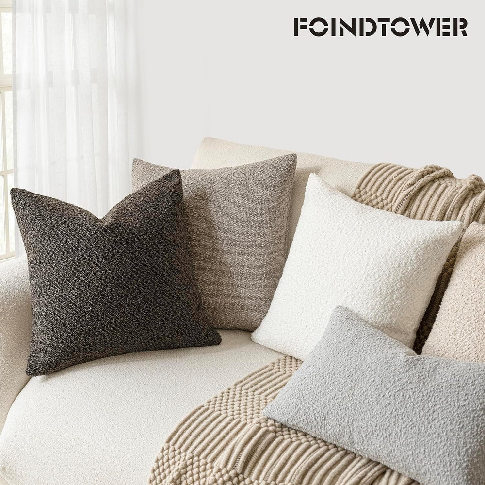 Foindtower Decorative Textured Boucle Throw Pillow Covers 26x26 Dark Brown