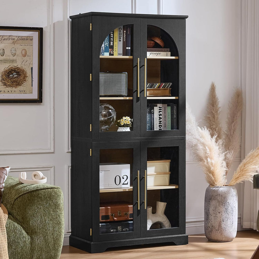 Joaxswe 68" Tall Bookshelf with 4 Glass Doors, Farmhouse 5 Tire Bookcase