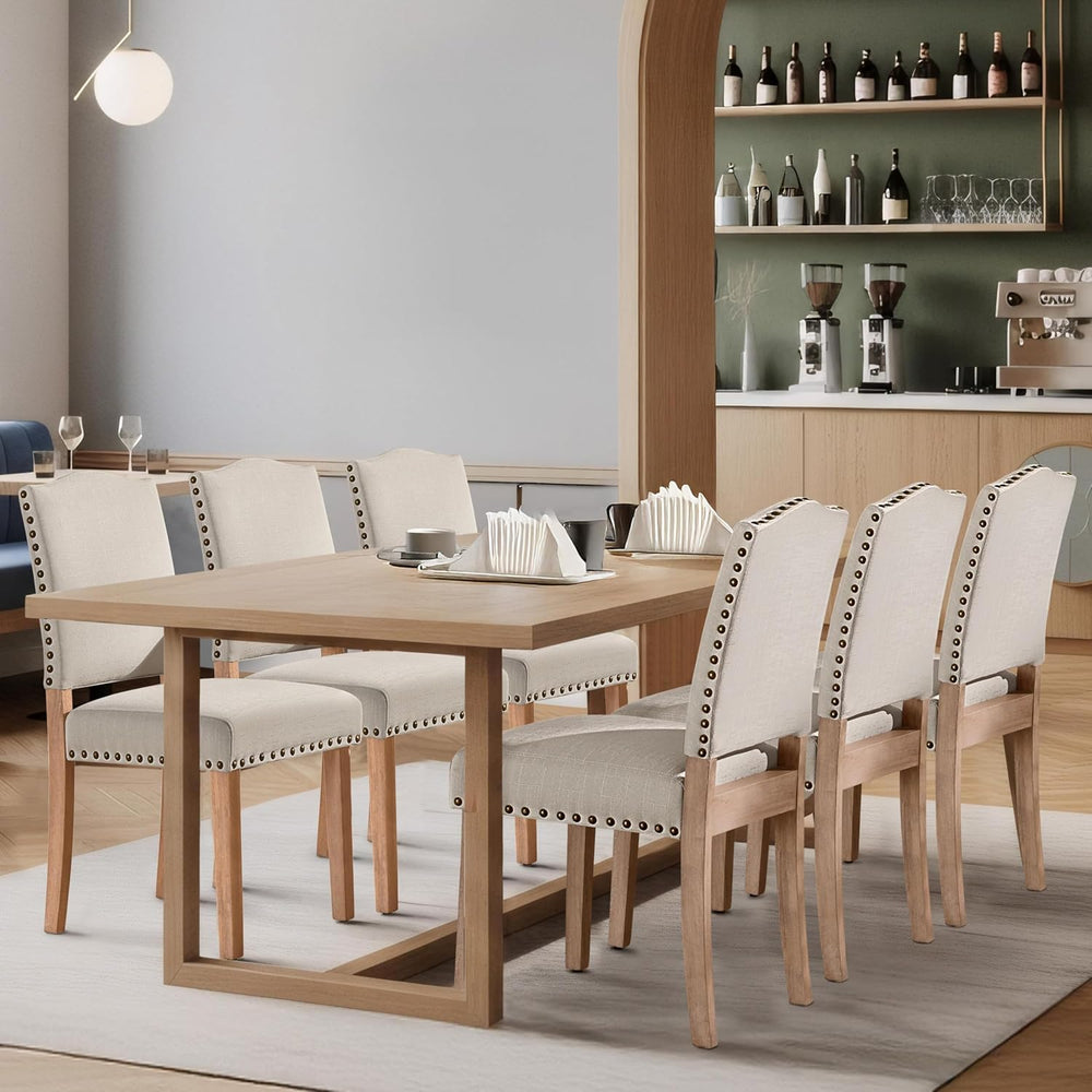 Yaheetech Dining Chairs Set of 4 Fabric Kitchen Chairs Nailhead Trim Beige