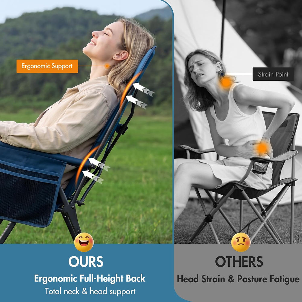 Portal Reclining Camping Chair High Back, 3-Position Hard Armrests, 350 lbs