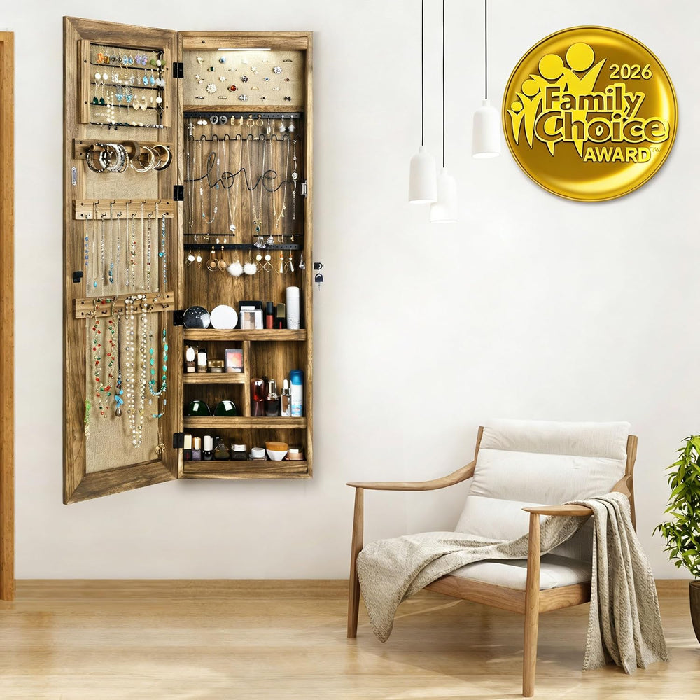 SRIWATANA Jewelry Cabinet with Mirror, Lockable Door, Carbonized Black