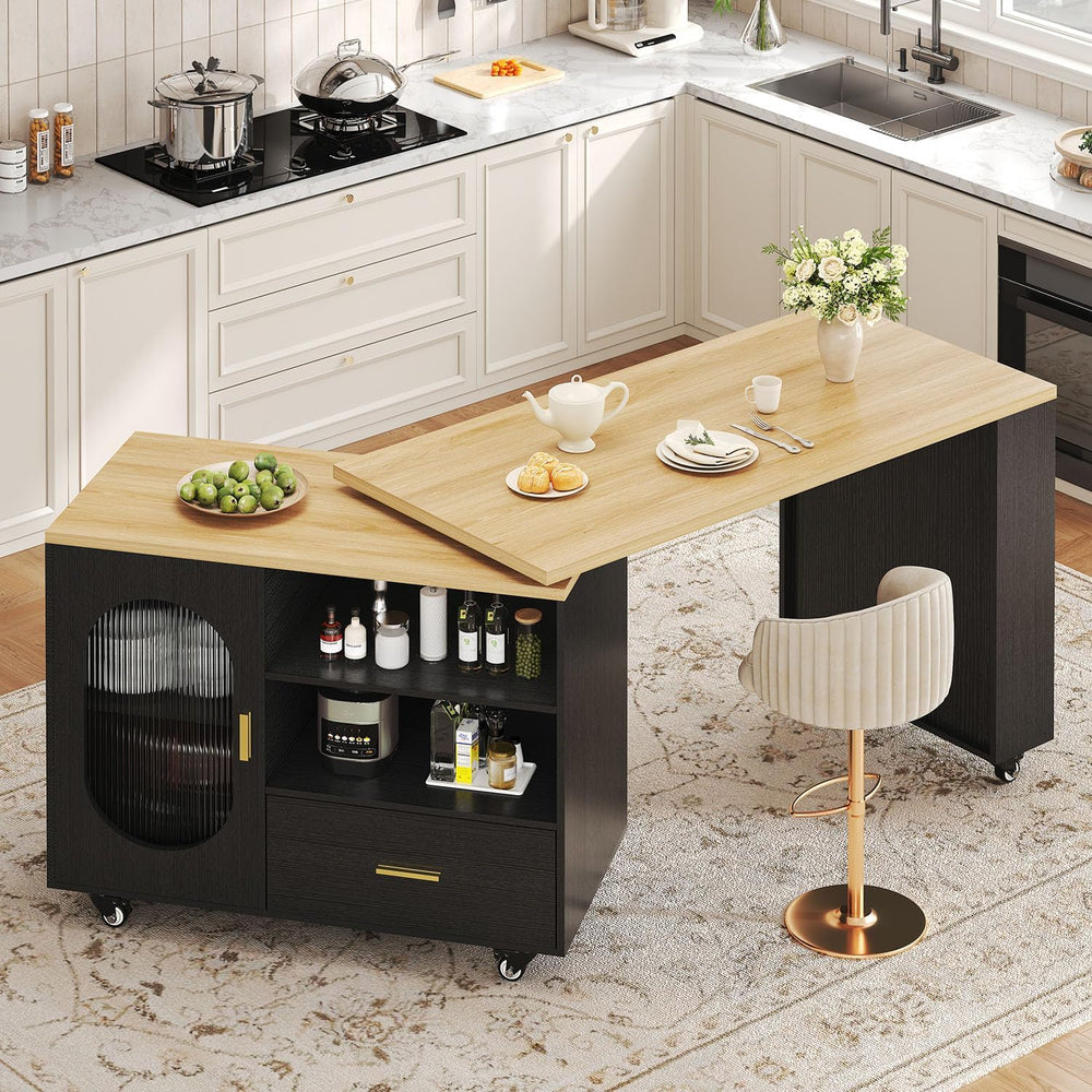 LVB Kitchen Island with Storage,72" Mobile Island Table for Kitchen