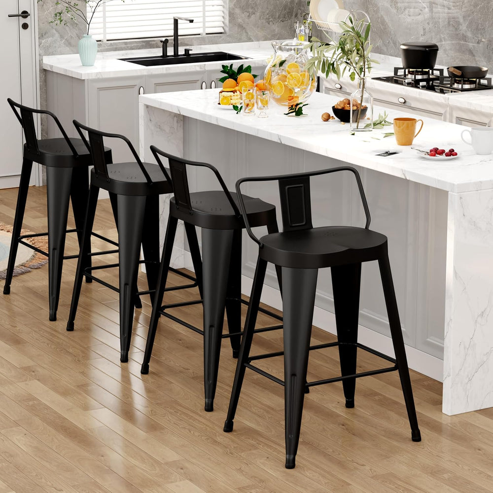 ALISH Bar Stools Set of 4, 24 Inch Counter Height Stools with Back, Black