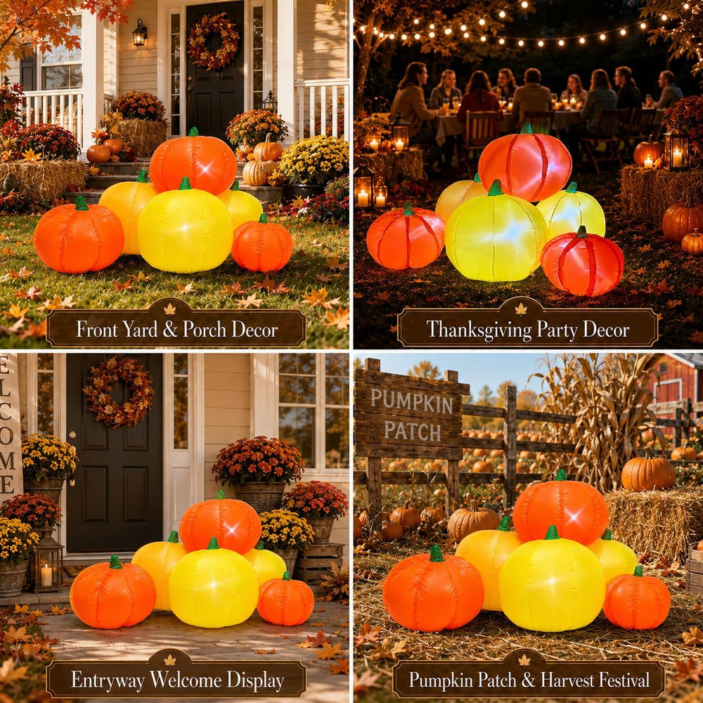 5.2FT Fall Inflatable Pumpkin Combo with 6 Pumpkins, Thanksgiving Decor