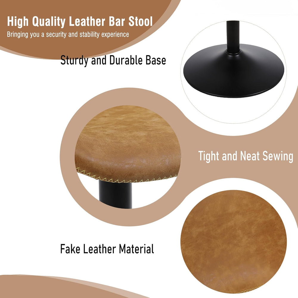 Swivel Bar Stools Set 2, Adjustable Suede-Like Leather Stool Yellow