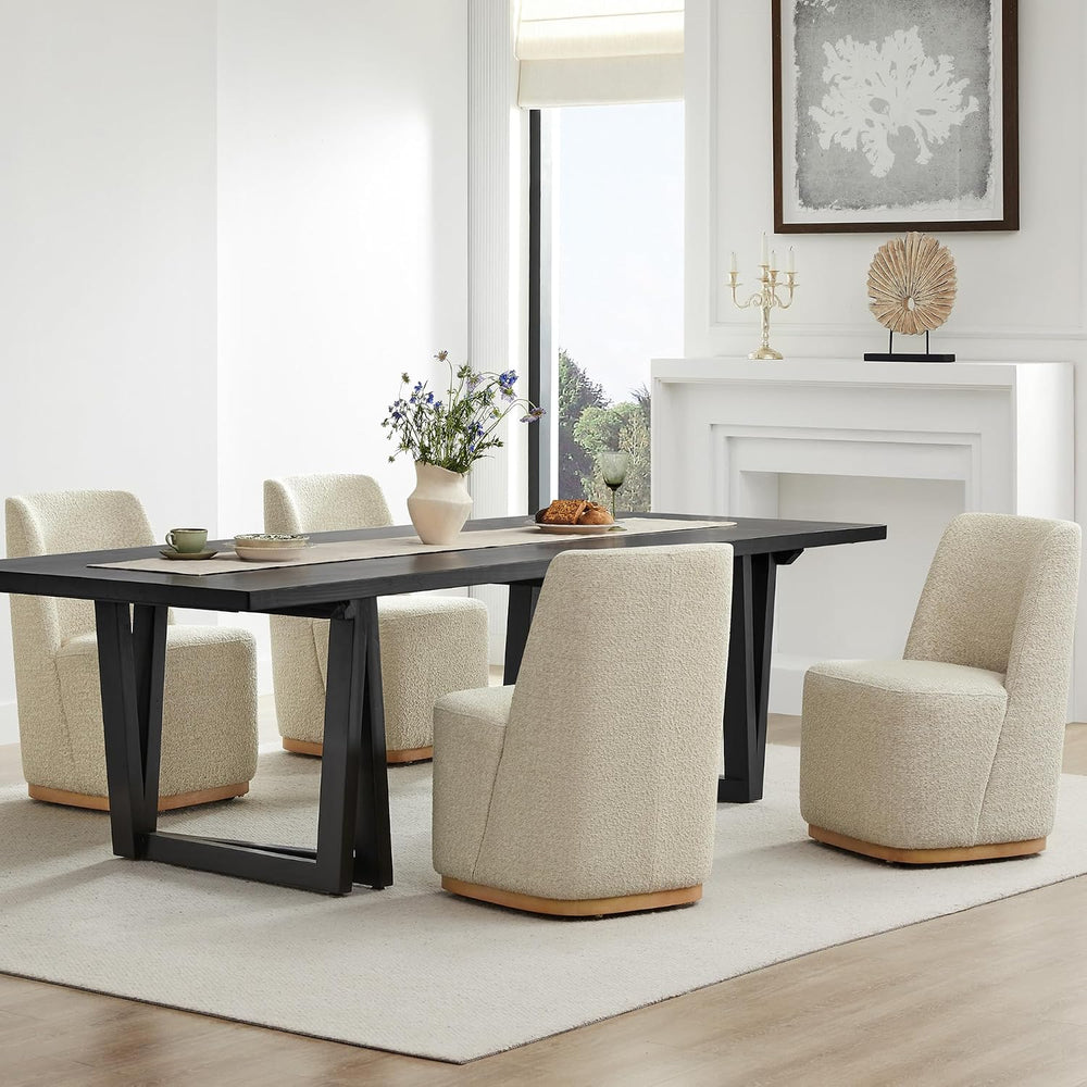 CHITA Upholstered Rolling Dining Chair on Casters Set of 2, Oatmeal