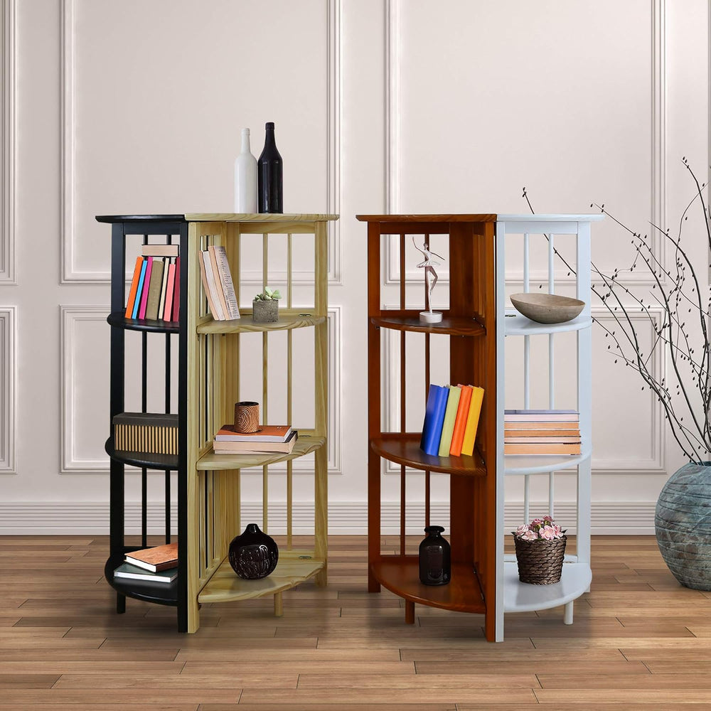 Casual Home Mission 4-Shelf Folding Solid Wood Corner Bookcase, Natural (New)