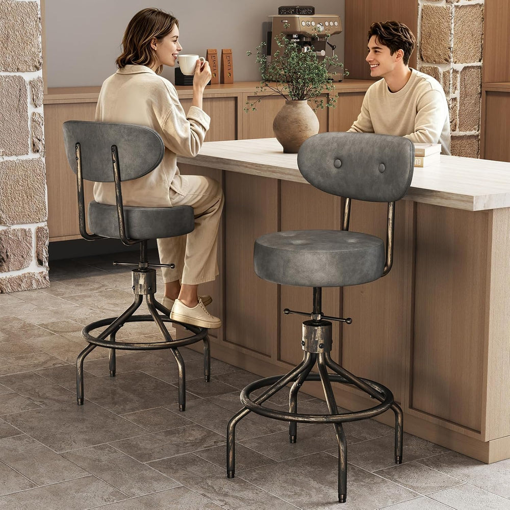Set of 2 Modern Swivel Bar Stools with Back, Counter Height Chairs Grey