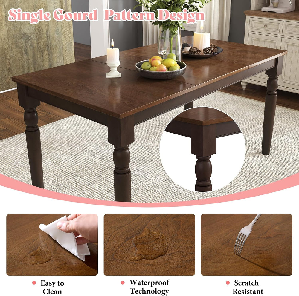 AMERLIFE 6 Piece Farmhouse Dining Set with 60" Solid Wood Table, Brown