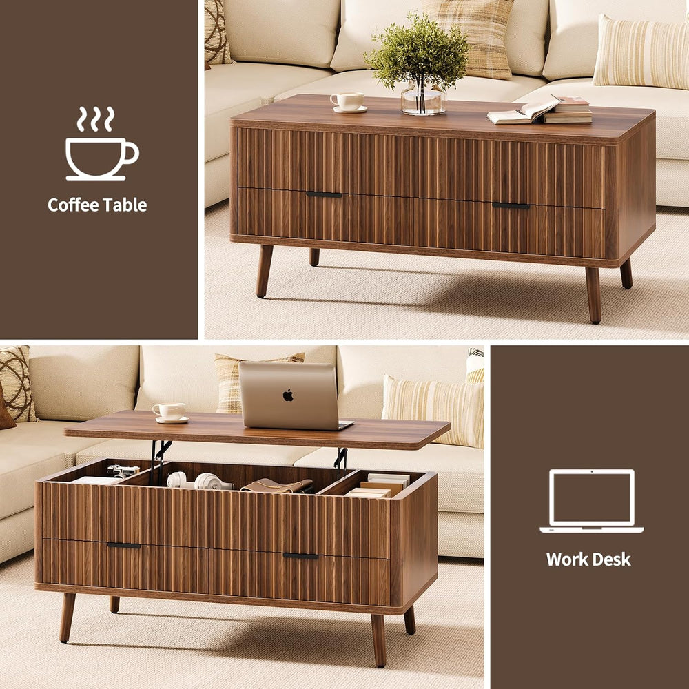 Lift Top Coffee Table with Storage, Living Room Coffee Table with 2 Drawers