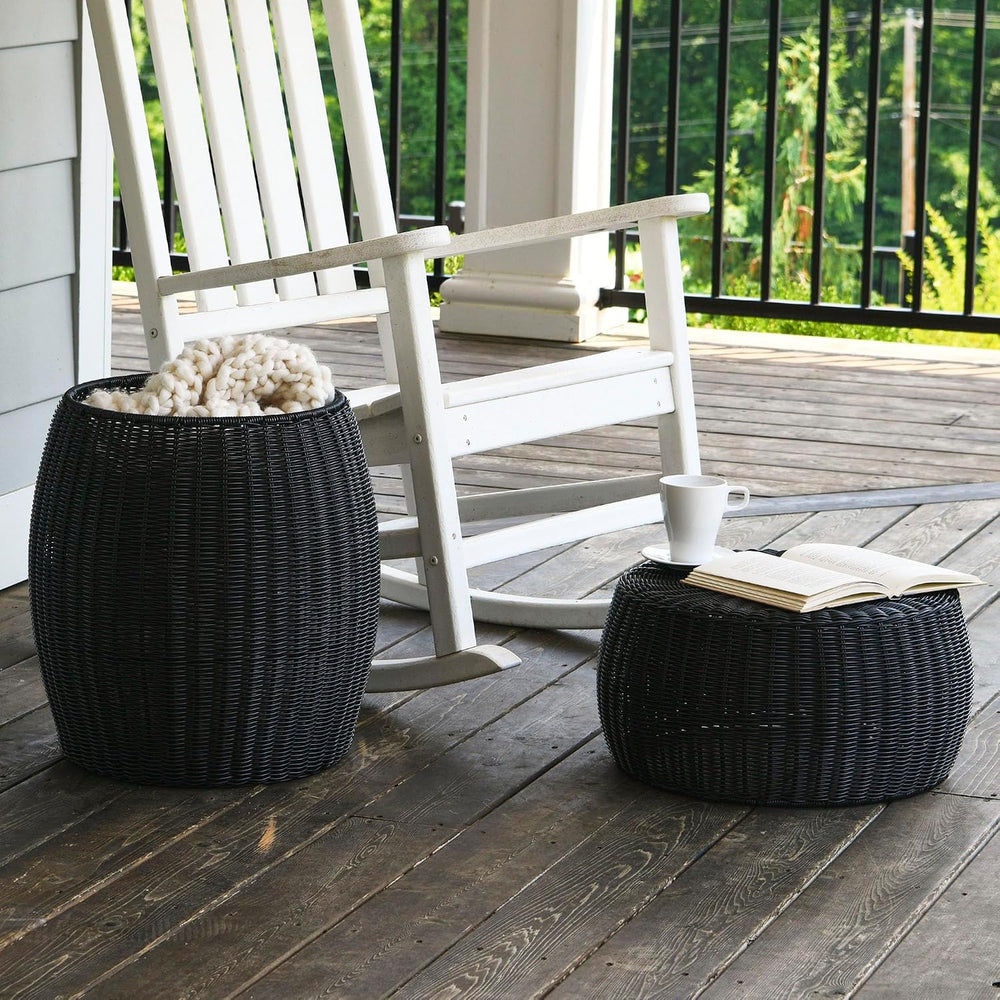 Household Essentials Handwoven Resin Storage Stool Ottoman, Black
