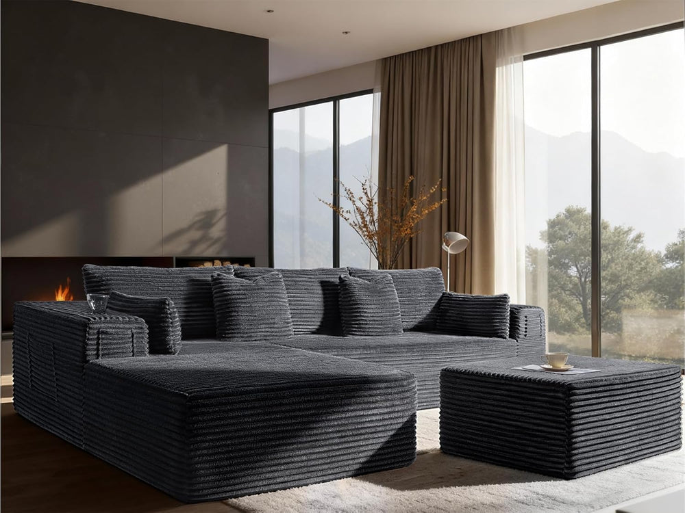 108" Oversized Cloud Sectional Couch, Comfort U Shaped Boneless Couch fo...