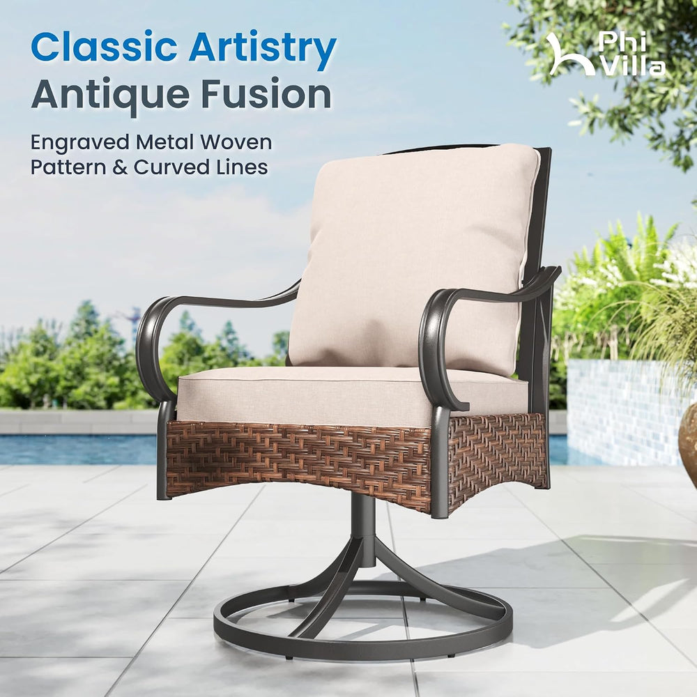 PHI VILLA Swivel Patio Dining Chairs Wicker Chairs Set of 2 with Cushions