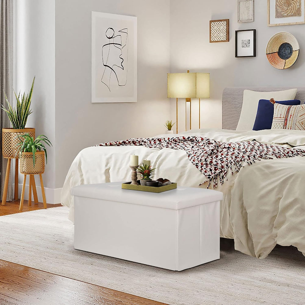 SUPER DEAL Folding Storage Ottoman Bench, Waterproof Faux Leather Ottoman Pad...